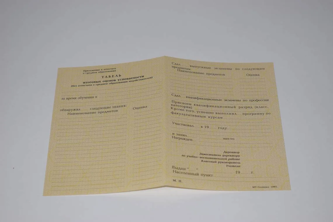 Приложение к аттестату образца с 1990 по 1993 год Волгодонской школы